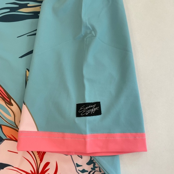 NEW Sunday Swagger Men’s Pink Blue Floral Palm Tree Performance Stretch Polo M - Picture 5 of 7